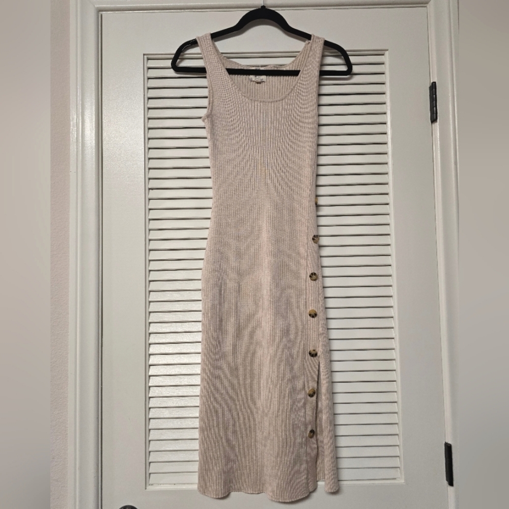 Hippie Rose - Ribbed Sleeveless Bodycon Dress With Buttons & Leg Slip